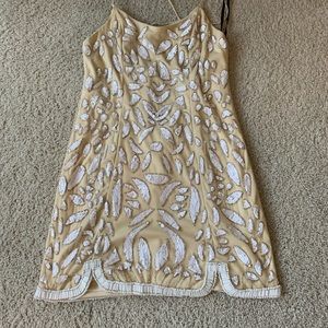 NBD Beaded Cream and White Dress